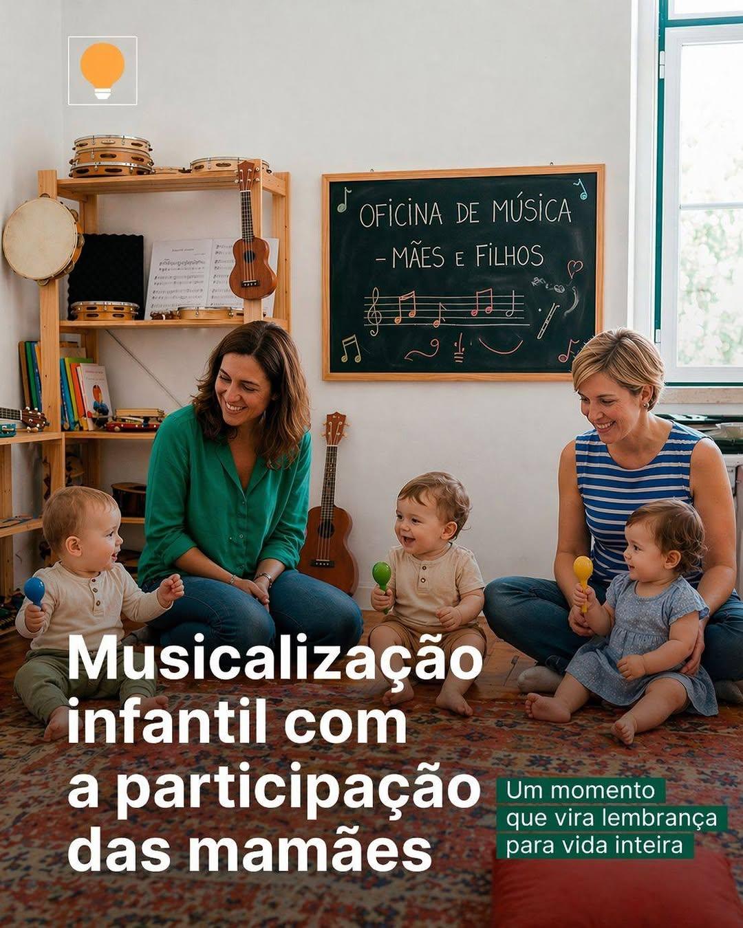 Photo shared by Estúdio Criativo | Unidade Botânico on April 22, 2026 tagging @botanicoshopping. May be an image of musical instrument and text that says 'ผดขำรำลอิ OFICINA OFICİNADE DE MÚSICA OFiCiNADEMÚSICA d -MÃESFiLHOS E FiLHOS -MÃES Musicalização infantil com a participação Um momento das mamães queviralembrança que quevira vira lembrança para vida paravidainteira inteira'.