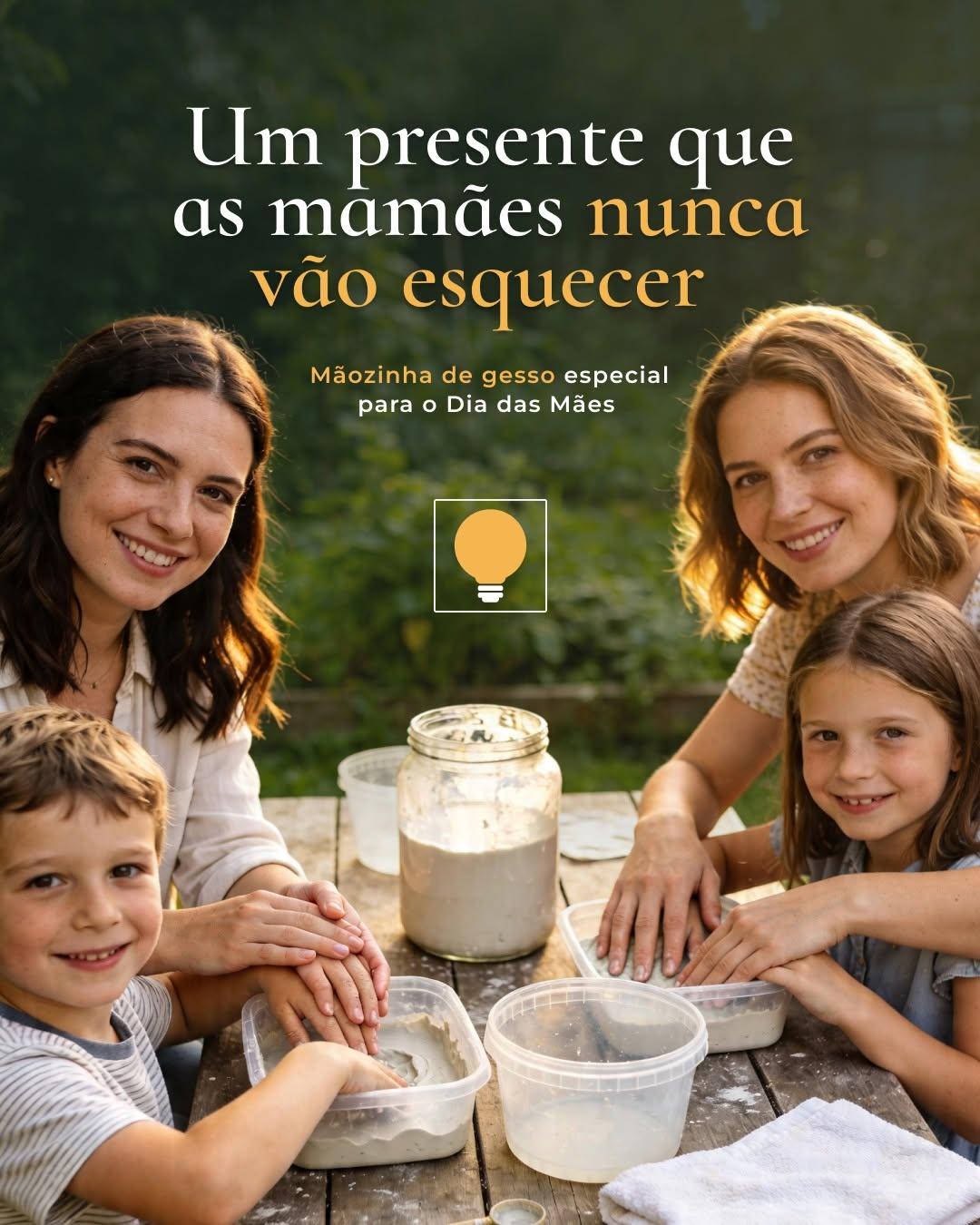 Photo by Estúdio Criativo | Unidade Botânico on April 24, 2026. May be an image of bread and text that says 'Um presente que as mamães nunca vão esquecer Mãozinha de gesso especial para paraoDiadasMães o Dia das Mães'.